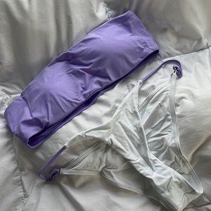 SHEIN Strapless Purple and White Bikini